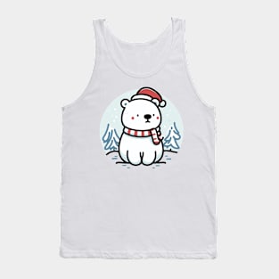 Cute Snowy Polar Winter Bear Santa Hat Scarf Holiday Tank Top